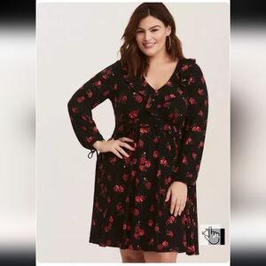 🍂🍁Torrid 3x Black Floral Jersey Knit Skater Dress